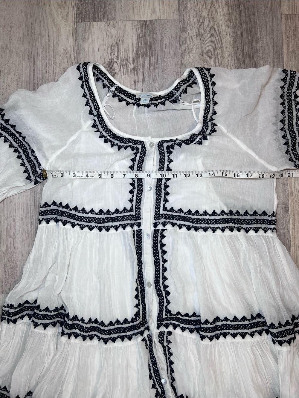 Sundance Sea La Vie Embroidered Dress White Black Size PM - Picture 8 of 14